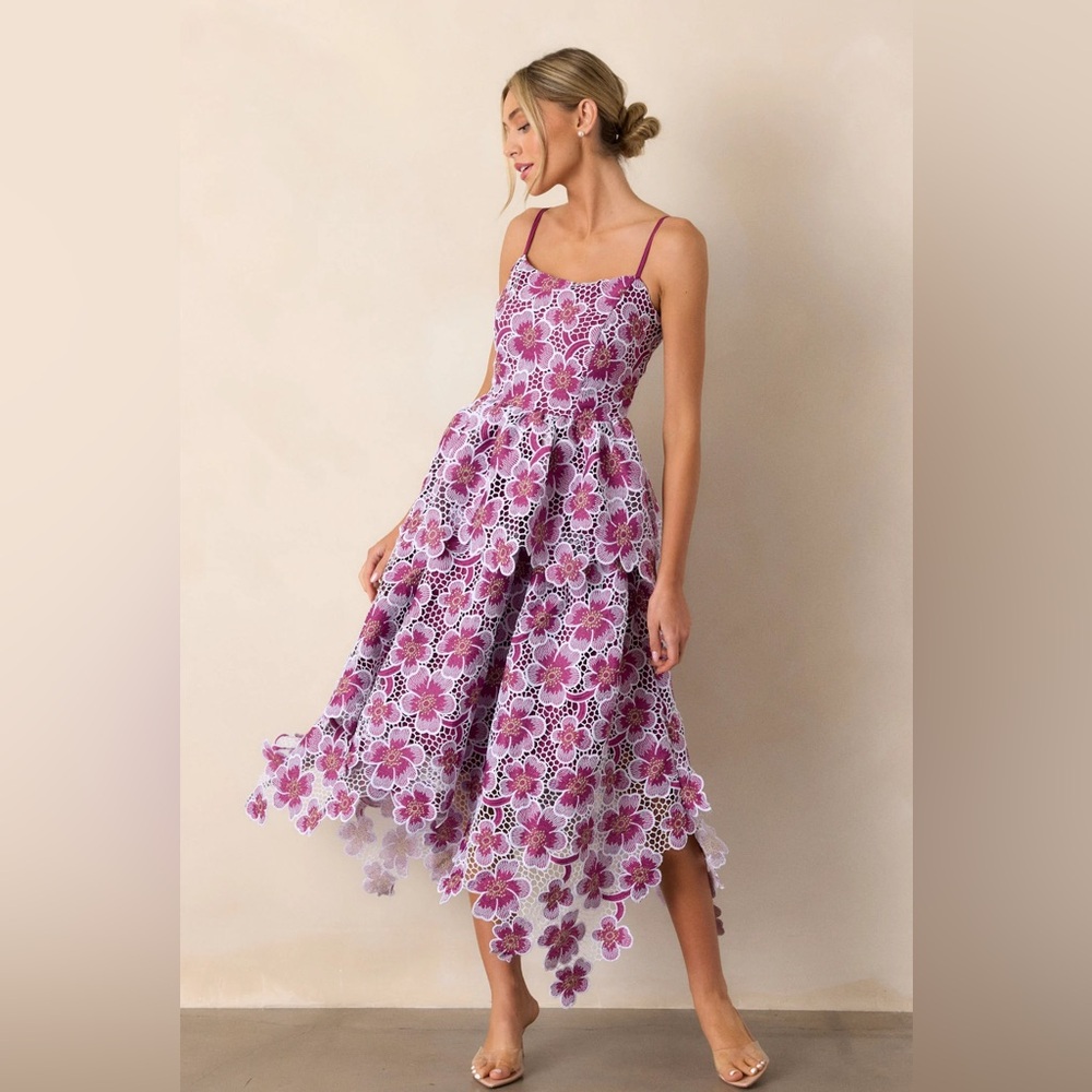 Light Plum Floral Embroidered Midi Dress (Size M)